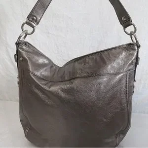 Coach Dark Grey Metallic Leather Crossbody Shoulder Purse E1032 F14706